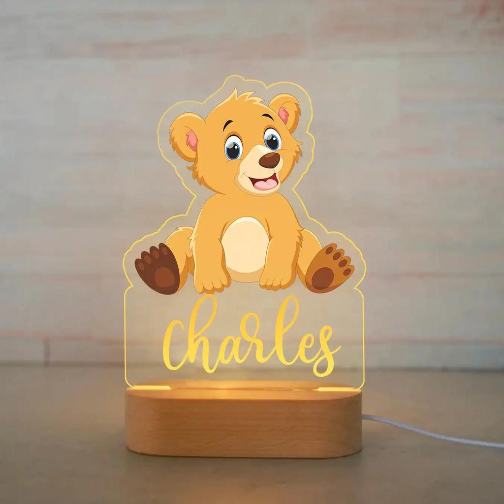 Personalized Animal Night Light - Custom Name Acrylic Lamp for Kids Bedroom Decor Baby Birthday Christmas Gift