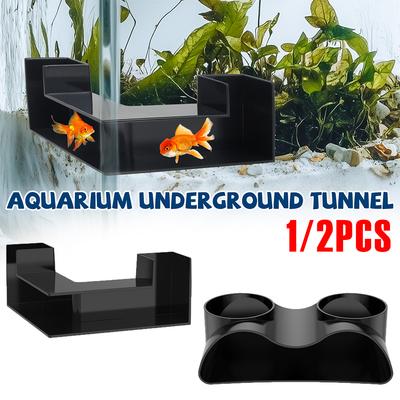 1/2Pcs Aquarium Underground Tunnel Two Hole and L Shaped Design Viewing Fish Shrimp Under Plastic Fish Tank Decoration Accessory