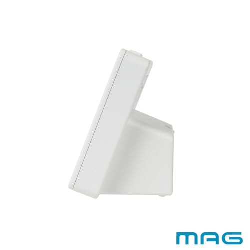 MAG (Mag) Alarm Clock, Compact, Digital, with Thermometer, Calendar, Electronic Sound, Snooze Function, and Light, White Brim, Model T-779A WH-Z, Noah