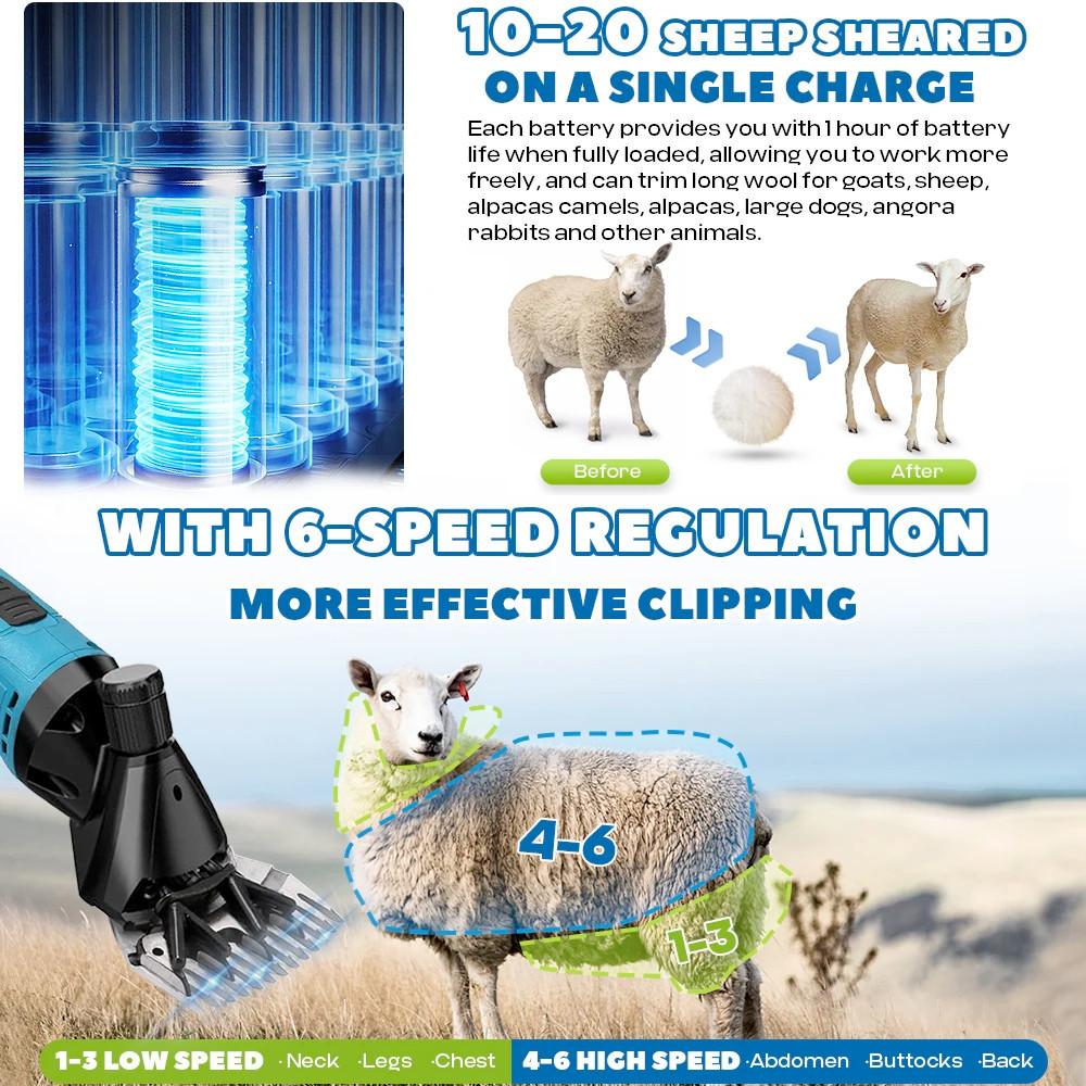 Esquiladora Eléctrica Inalámbrica Portátil de 6 Velocidades y 13 Dientes Máquina para Recortar el Pelo de Animales de Granja Cortadora Manual para Esquilar Ovejas