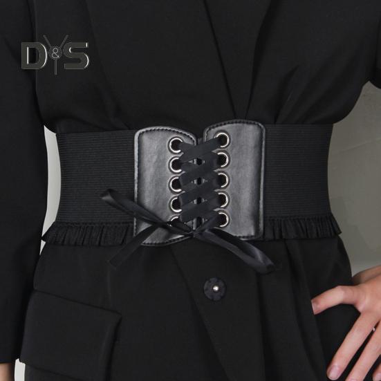 Corset Waist Belt for Women Lace Up Tied Waspie Elastic Wide Belt for Dresses Halloween Pirate Costume Accessory