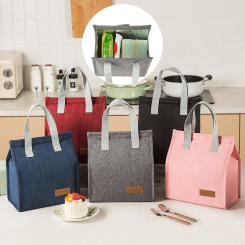 Large Capacity Insulated Lunch Bag, Handbag, Thick Insulated Lunch Tote Bag, Foldable, Washable, Reusable, Leak-Proof, for Kids, Commuting, School, Pi