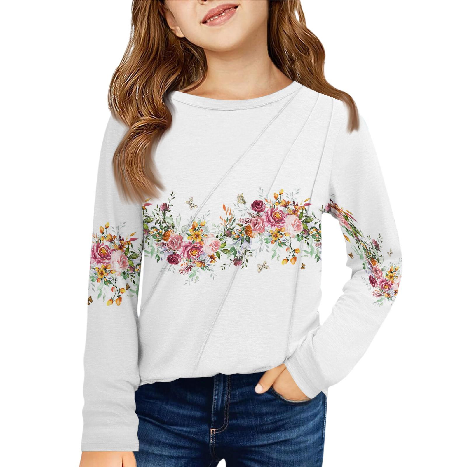 

Девичья футболка с длинным рукавом - Плиссированный круглый вырез, повседневный топ 160 белый