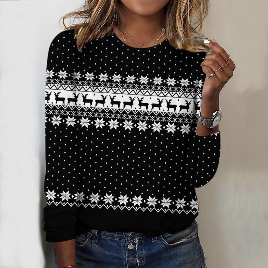 

Женский новый повседневный топ с круглым вырезом и длинным рукавом на осень-зиму 2025 года с 3D-рождественским узором. Идеальный подарок на Хэллоуин и Рождество. XS чёрный