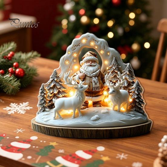 Christmas Party Centerpieces Winter Ornaments, Double-sided Acrylic Snowman/Santa Claus/Reindeer/Cottage Table Xmas Fireplace Decorations for Holiday