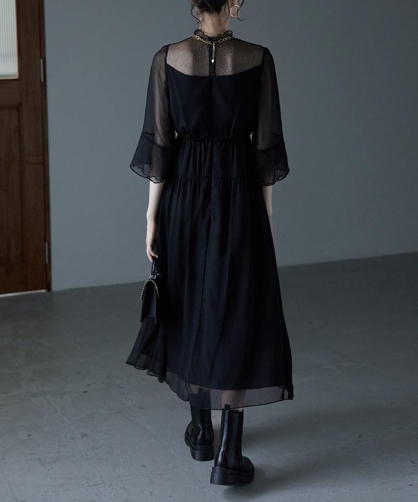 Tulle Chiffon Dress One Piece Black S [Etoll] Lamé Women's Cache-Coeur