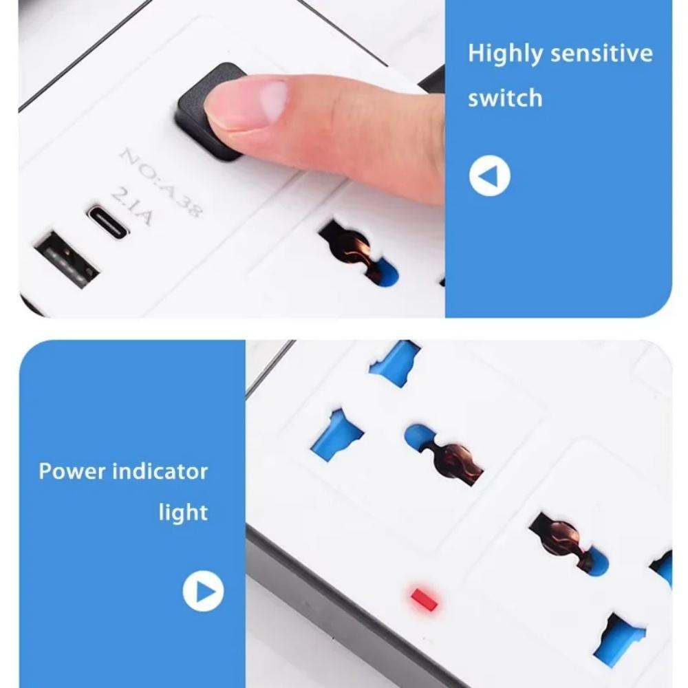 Power Multi Tap Universal Plug EU US UK Outlet Power Strip with 2m Extension Cord AC Type C USB Port Charge Electrical Socket
