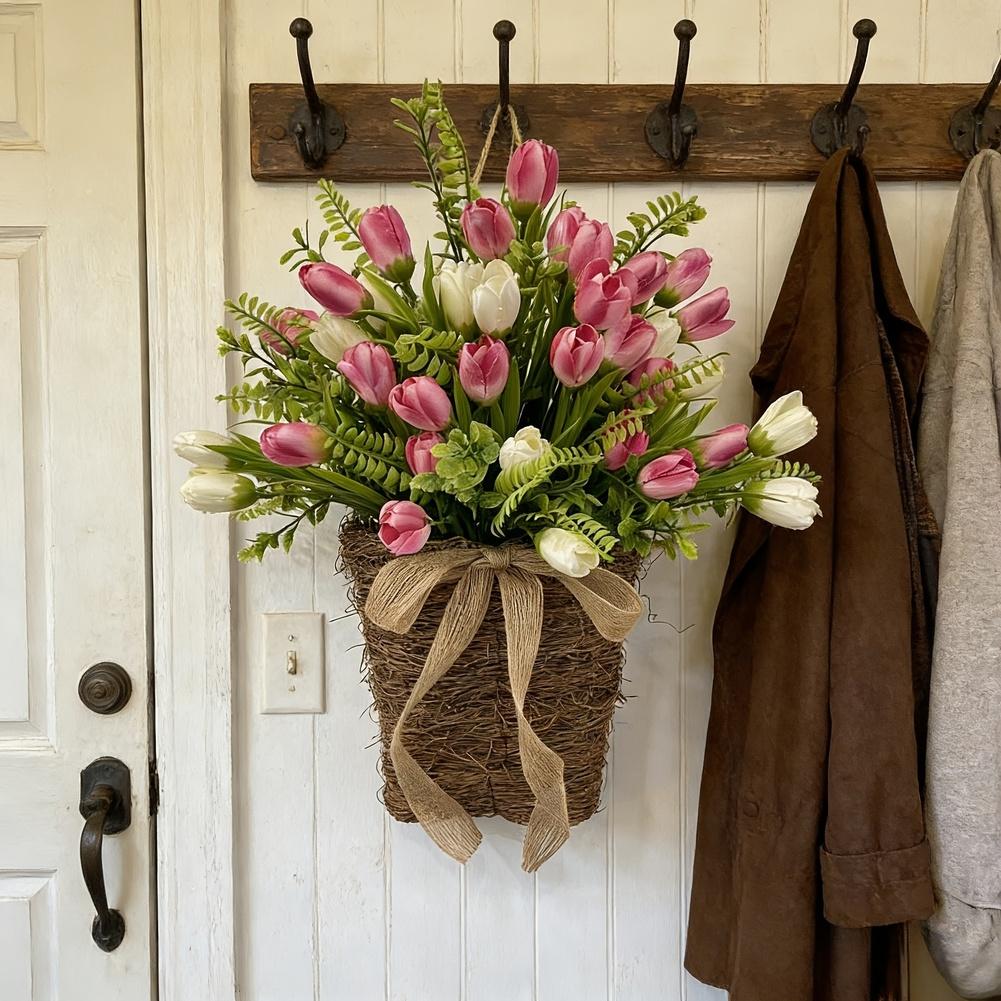 

Spring Time Artificial Tulip Basket Hanging Decor for Mother Day Garden Patio Balcony Shelf Table Accent 40x40cm China Mainland