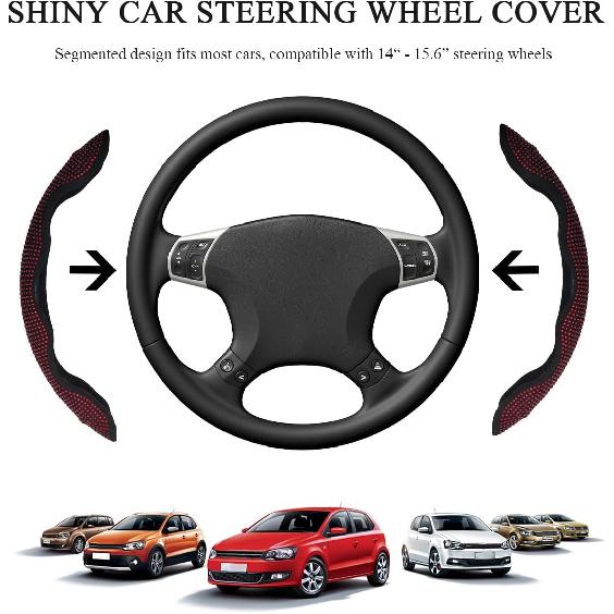 2PCS Steering Wheel Cover, Sparkling Rhinestone Segmented Steering Wheel Protector Fit 14-15.6 Inch, Non-Slip Wheel Wrap Cover Bling Car Interior