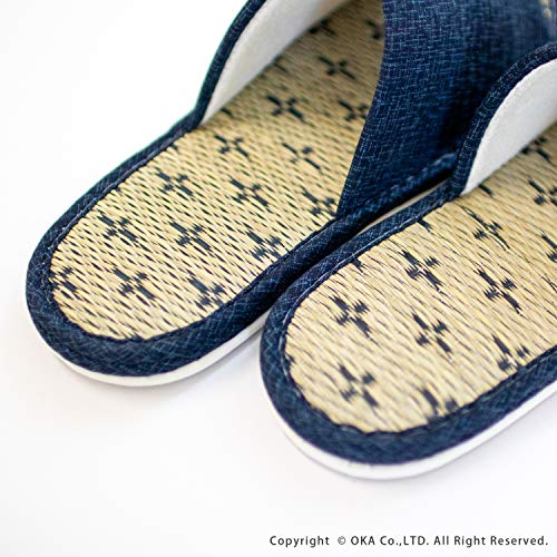 OKA Japanse Tatami Pantoffels Maat L Blauw (Tot schoenmaat 26,5 cm Igusa Japans) 4548622995176
