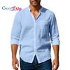 Linen Shirt Long Sleeves Stand Collar Breathable Casual Men's New Chinoiserieflap Pocket Pants Shirt