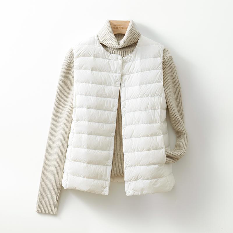 Women's Collarless Down Liner Vest V-Neck Lightweight Down Jacket Autumn and Winter Warm Jacket Waistcoat Round Neck Jacket
