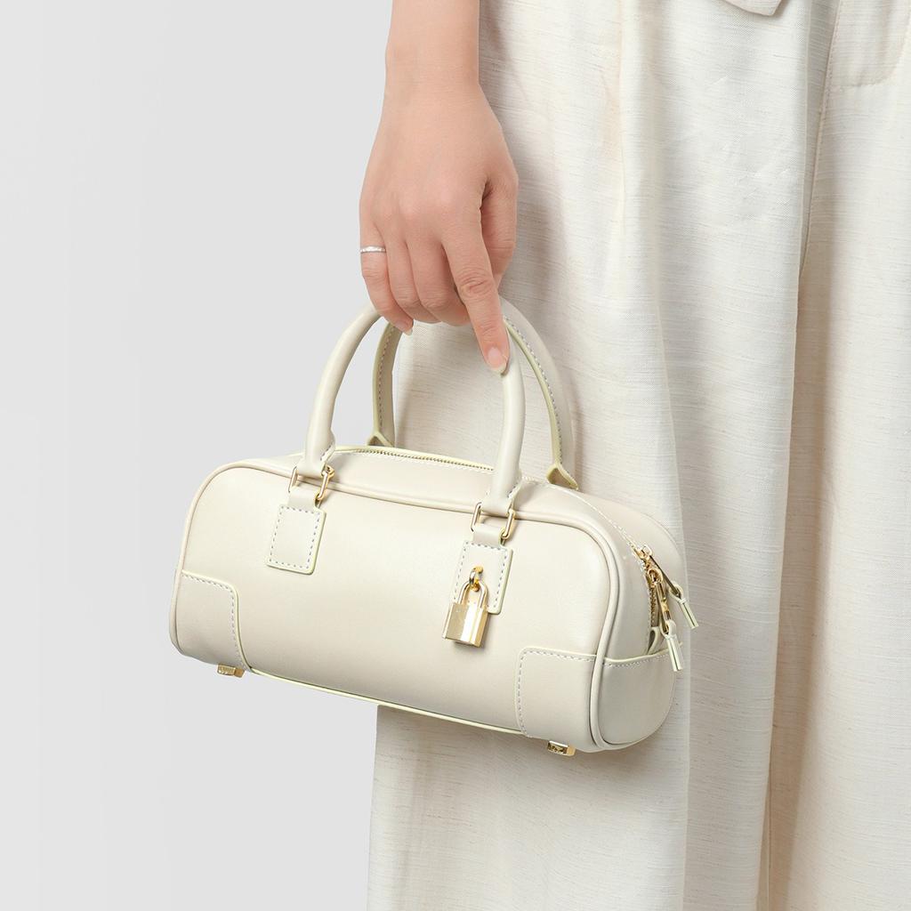 Niche design leather retro underarm bag 2026 new bowling bag Boston underarm bag shoulder bag women's bag