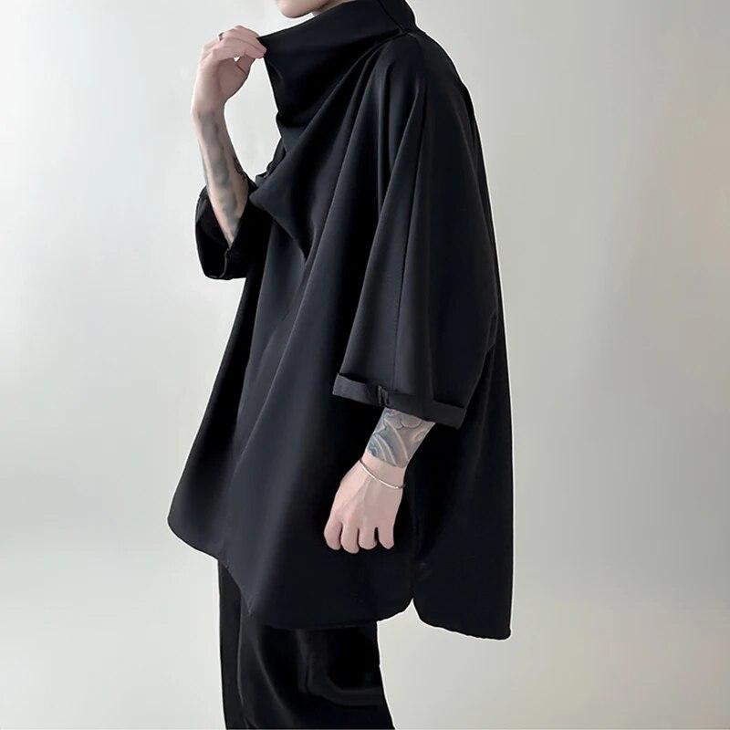 2024 Herrenhemd Einfarbig Rollkragen 3/4-Ärmel Koreanisch Lässig Herrenbekleidung Streetwear Locker Mode Unregelmäßige Hemden INCERUN