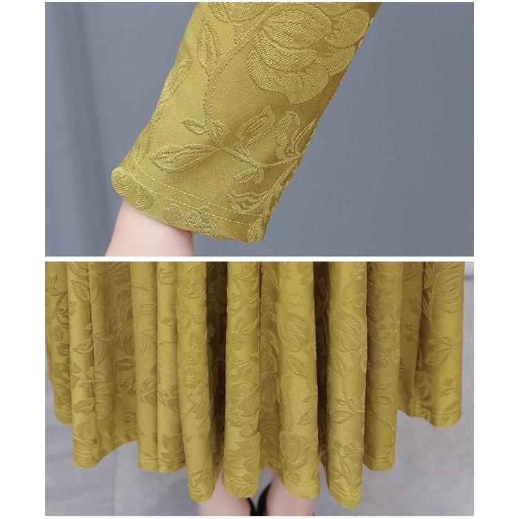 Luxury Floral Jacquard Round Neck Long Sleeve Maxi Dress for Mothers Elegant Ballroom Dance Dress