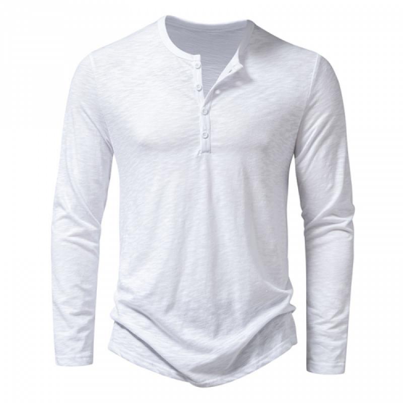 2024 Men's Cotton Button Henley Neck Shirt Long Sleeve Casual Button Solid Color Fashion T-Shirts