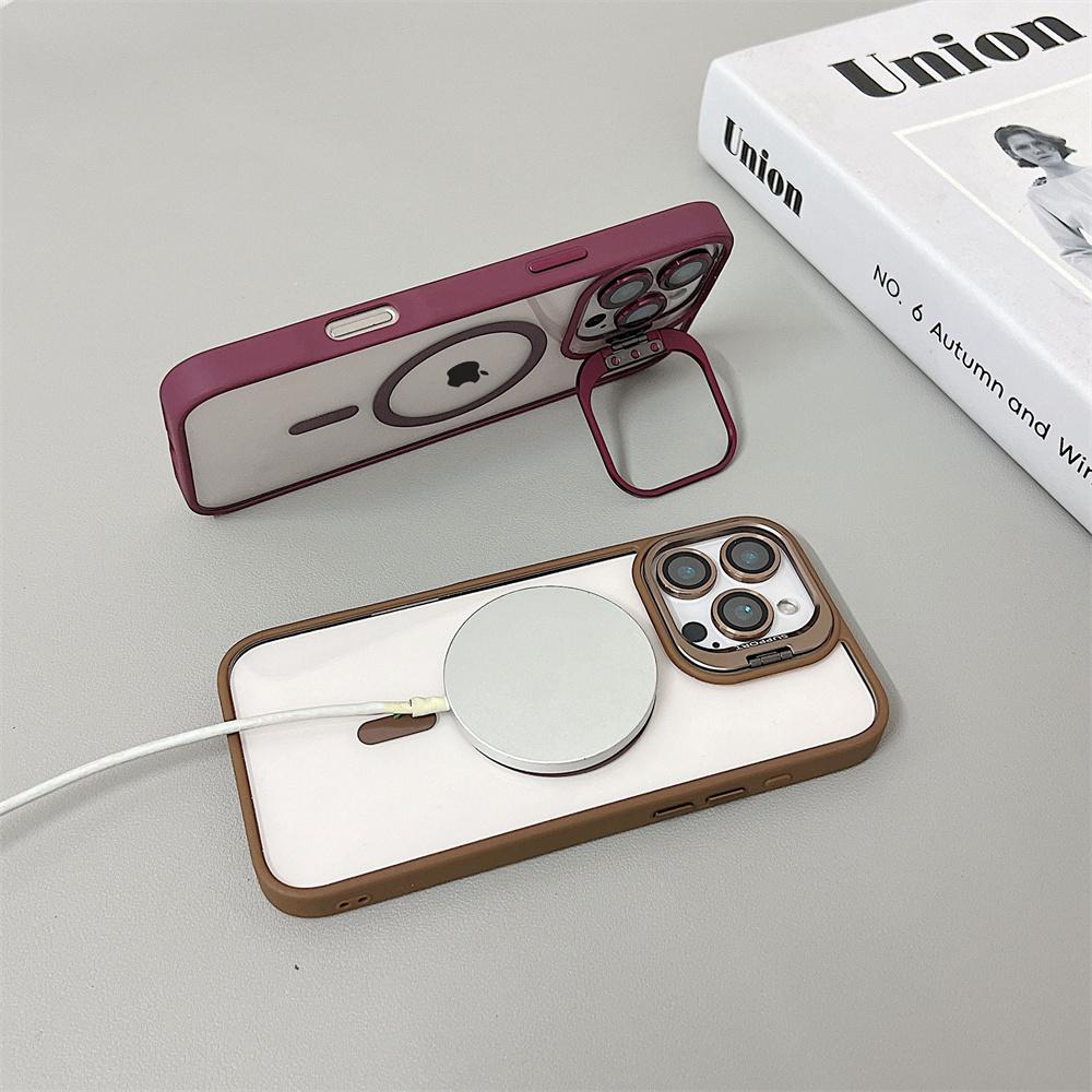 iPhone 16 15 14 13 12 11 Pro Max 16 Plus İçin Magsafe Standlı Manyetik Darbeye Dayanıklı Lüks Telefon Kılıfı Cam Lens Koruyucu Kapak