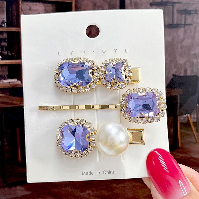 Fashion Shiny Luxury Full Crystal Pearl Women Barrettes Waterdrop Hair Clip Hairgrips Geometric Hair Accessories Korean Headwear