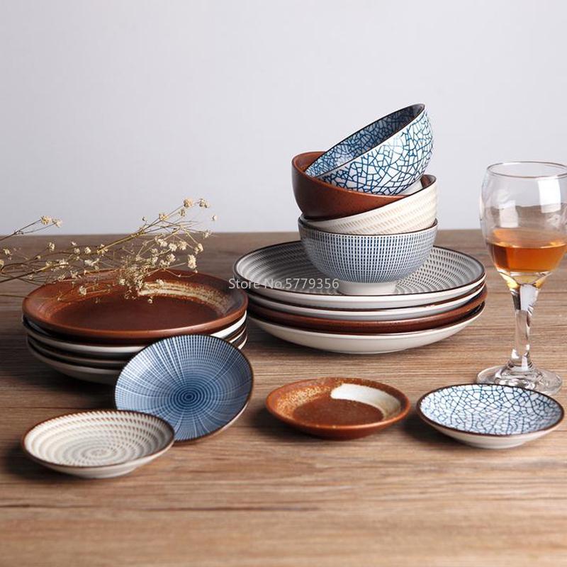 Japanese Traditional Style Ceramic Tableware Dinner Plates Porcelain Dishes Saucer Plate Sushi Plate Rice Noddle Dinnerware