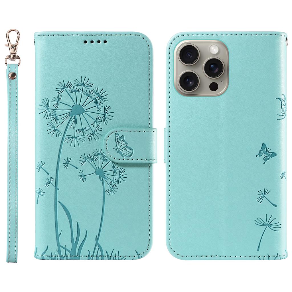 For iPhone 15 Pro Leather Case Wallet Phone Cover Dandelion Imprint