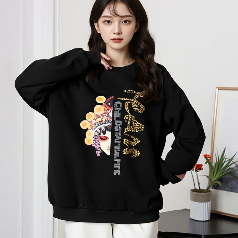 

Плюс Размер Женская Осенняя Свободная Толстовка Плюс Флис и Толстая Новая Толстовка 6XL чёрный