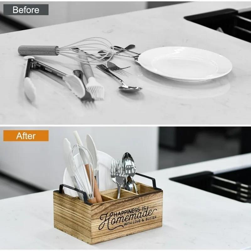 Wooden Tableware Coffee Storage Box Household Kitchen Storage Box Coffee BarBasket with Handle Coffee Bar Accessories