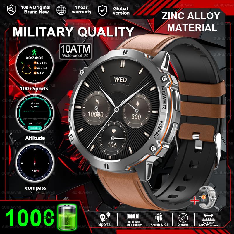 New Military 1000mAh Battery Smart Watch HD AMOLED Screen GPS track 10ATM Waterproof Compass BT Call Sports Smartwatch Men