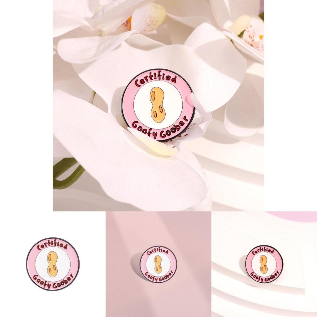 Trendy Geometric Pink Cartoon Brooch With Letter Certification And Fun Motif Peanut