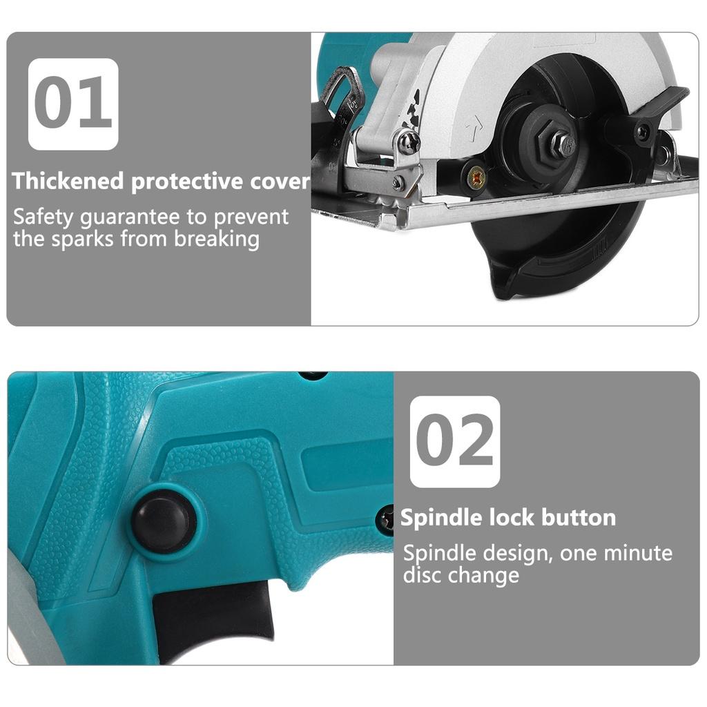 1800W 10800RPM 125mm Cordless Electric Circular Saw Power Tools Adjustable Curved Cutting Sawing Machine for 18V