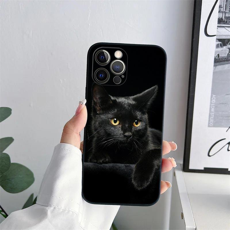 Black Cats Phone Case for iPhone 11 15 Pro Max Case Coque 14 Plus 13 Pro 12 11 X XS XR 7 8 SE 2020 15Pro Cute Cat TPU Soft Cover