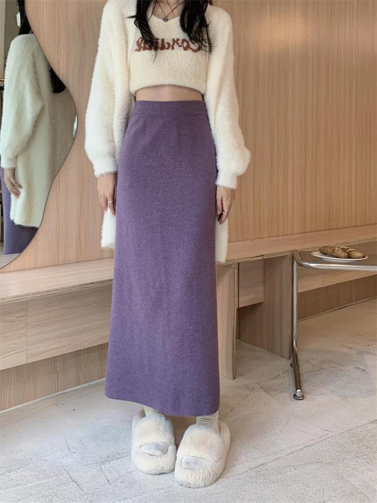 Versatile Slimming High-Waist Knitted Midi Skirt for Fall and Winter