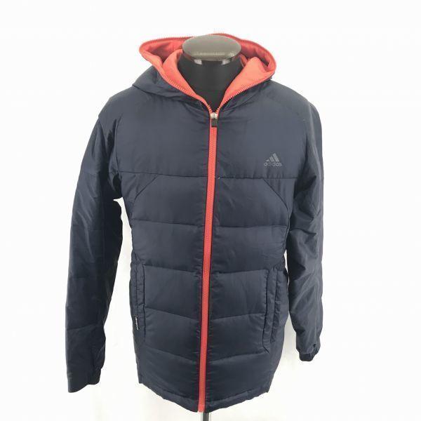 

Adidas Hooded High Ratio 80% Down Jacket / Men s S / Navy / Performance Logo Chest / Lightweight