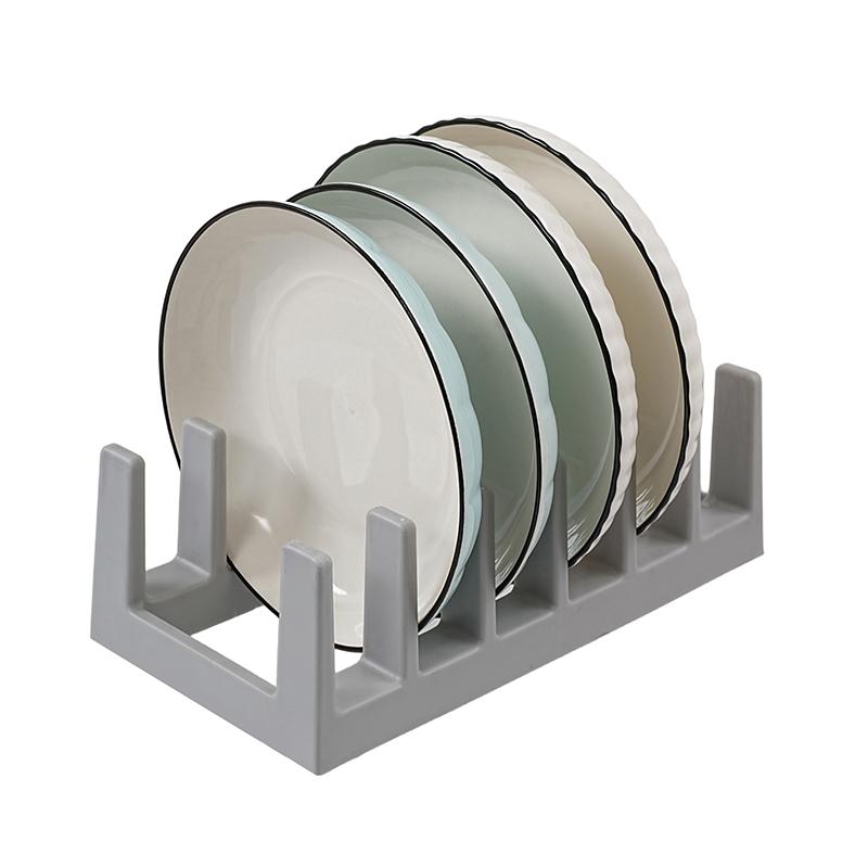 6 Slot Plastic Dish Rack Plate Holder Pot Lid Organizer Sturdy Stand for Countertop Kitchen Cupboard Storage Easy Install