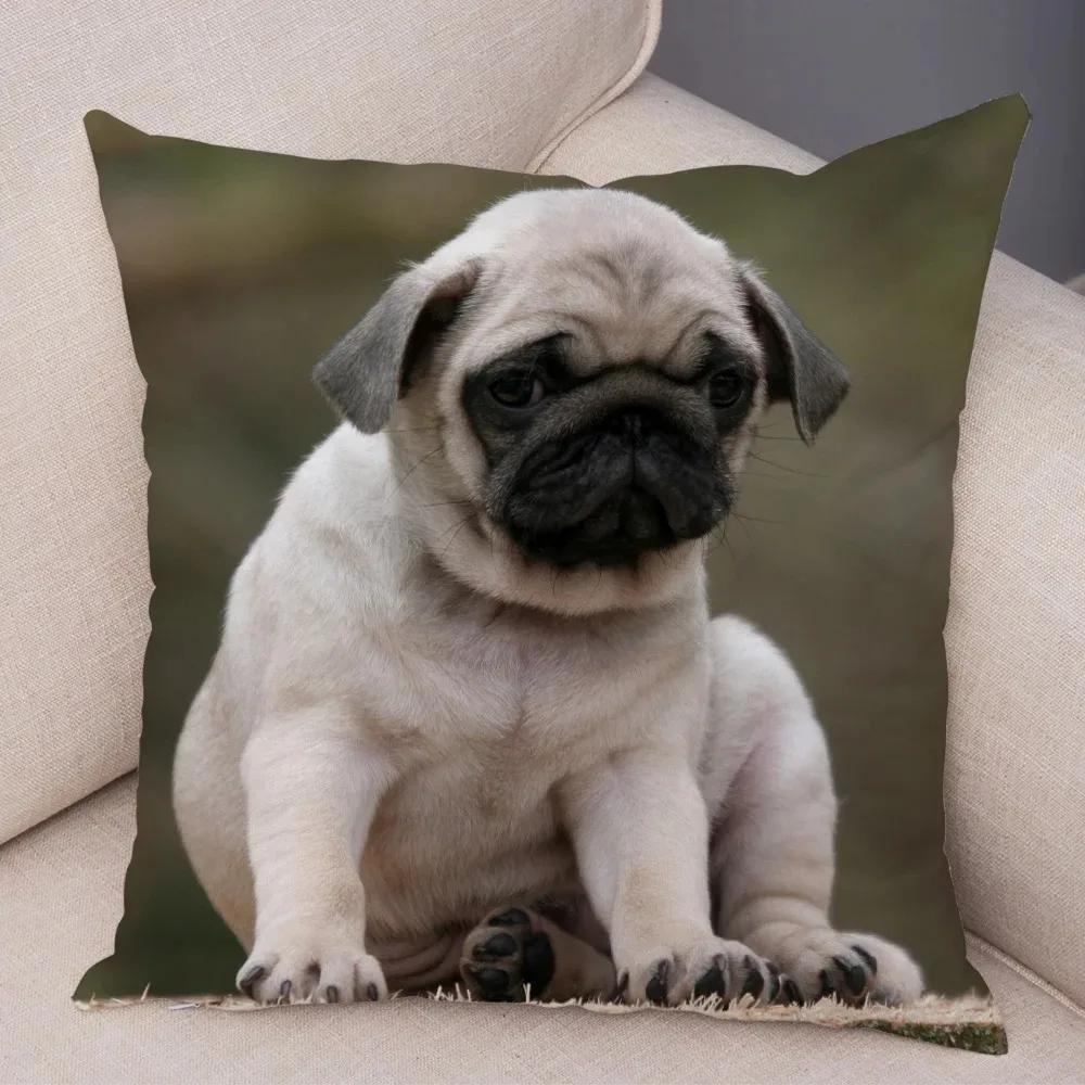 Soft and Cute Pug Series Double-sided Printed Decorative Pet Animal Pillowcases Suitable for Car Sofa Home Car Pillowcases