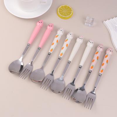 Geschirrset Cartoon Kaninchen Edelstahl Löffel Gabel Essstäbchen Student Tragbares Geschirr Reisebesteck Sets mit Box