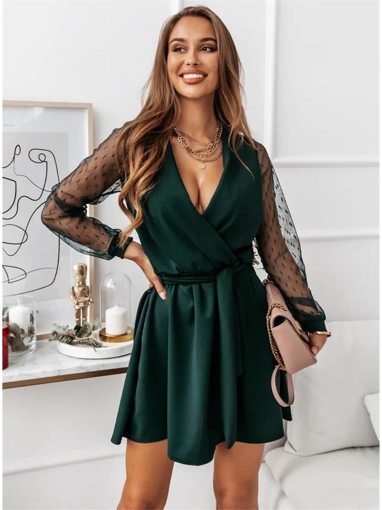 Elegante Abito da Sera in Pizzo a Maniche Lunghe – Moda Donna