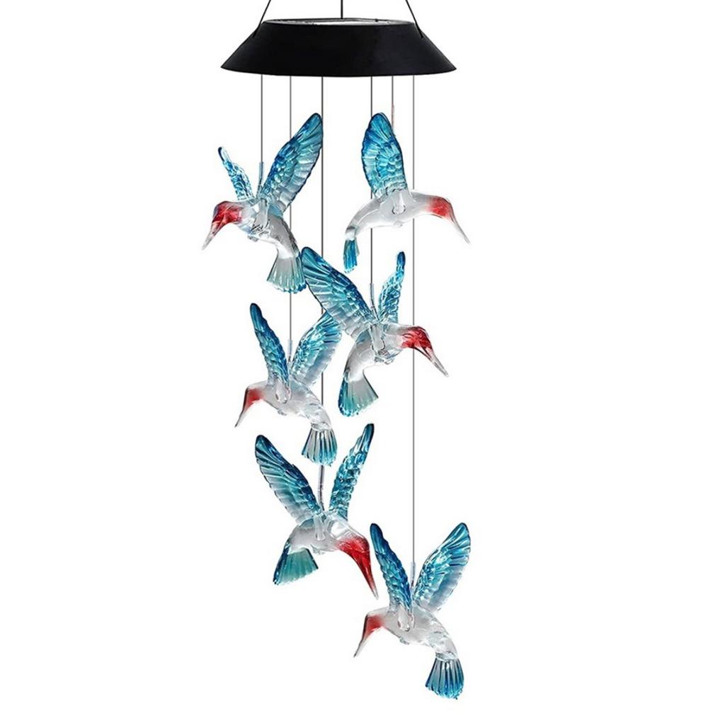 Solar Kolibri Windspiele Farbwechselndes LED-Licht für Terrassen und Hofdekorationen Wasserdichtes Landschafts-Hängeornament