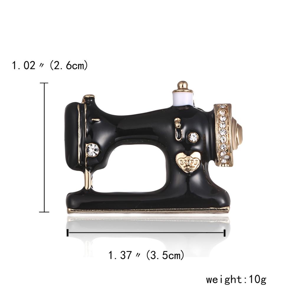 Creative Rhinestone Black Enamel Sewing Machine Brooches For Women Men Vintage Fashion Punk Sewing Instrument Buckle Pin Jewelry