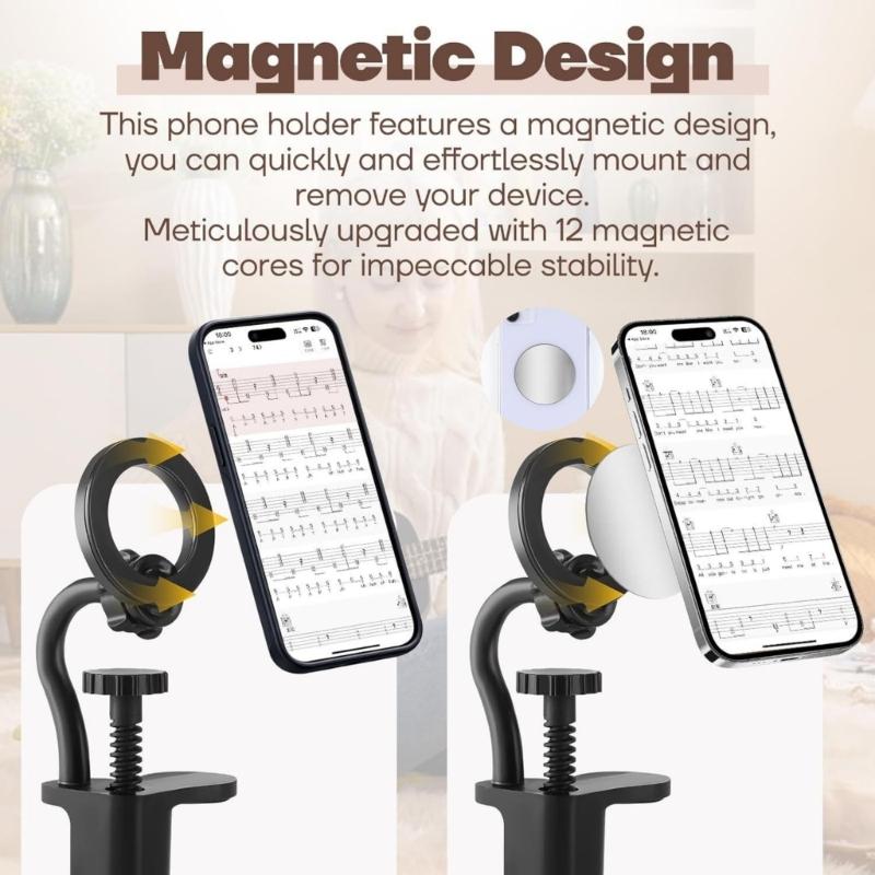Verstellbarer magnetischer Gitarren-Handyhalter mit Klemme Starker magnetischer Musikinstrumenten-Handy-Ständer Rutschfest Einfach zu installieren
