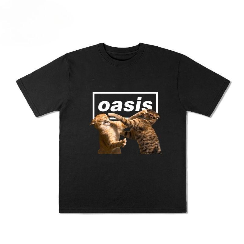 

Oasis Band Cat Fight Peripheral T-shirt for Men and Women, Summer American Retro British Rock Loose Short-sleeved 4XL