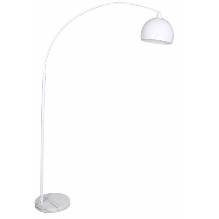 Lampadaire - Métal Blanc - 36 x 110 x 195 cm - Socle en Marbre - E27 220V