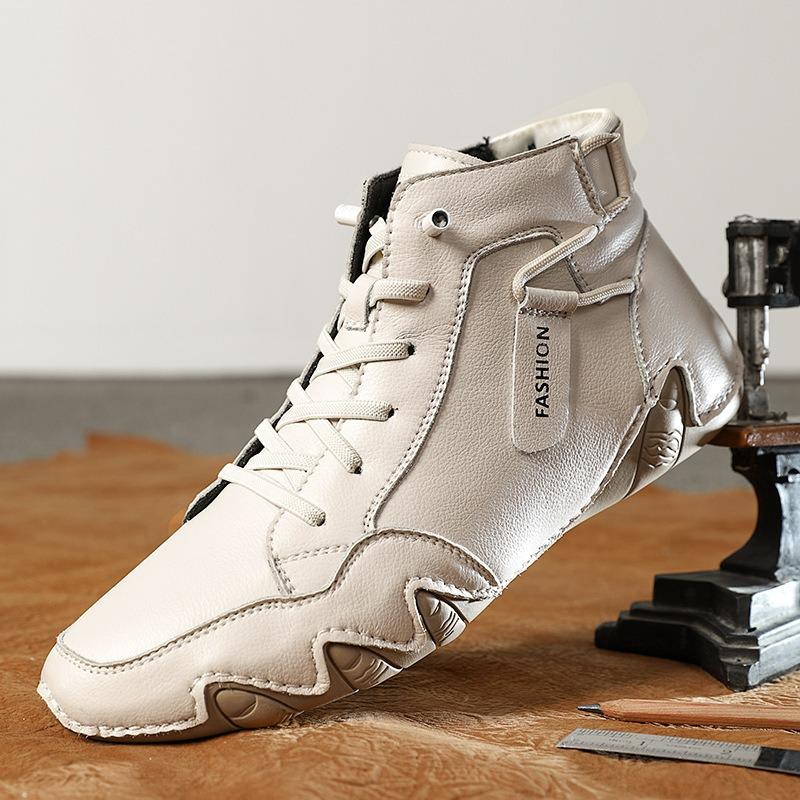 Autumn and Winter New Casual Shoes Leather Shoes High-top Leather Boots Velvet Beanie Shoes Cotton Shoes Genuine Leather Martin Boots Men's Shoes