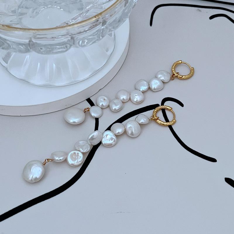 Meier Minimalist inlaid natural baroque pearl exquisite long pearl earrings - ethereal and elegant