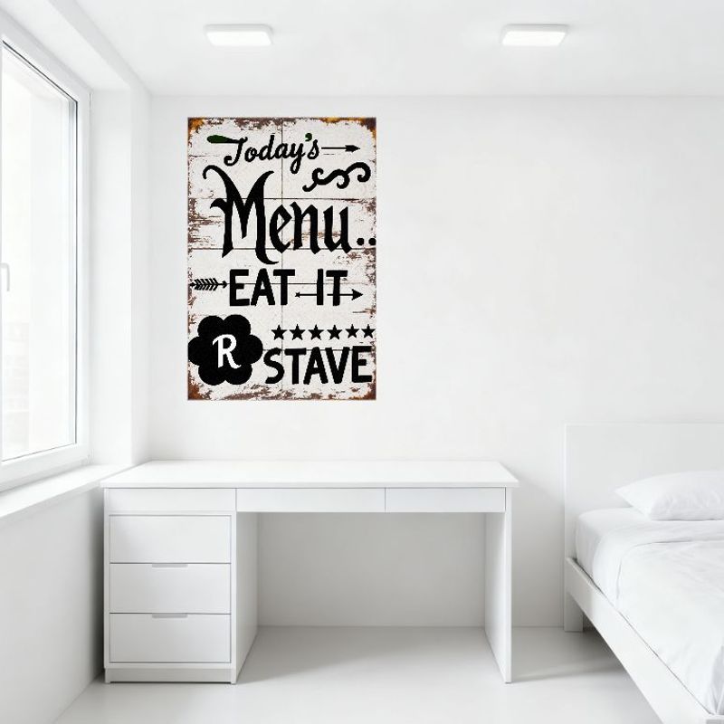 Vintage Rustic Today's Menu EAT IT Metal Tin Sign with Flower R & Stars - Whimsical Retro Wall Decor for Café Restaurant Home Ba