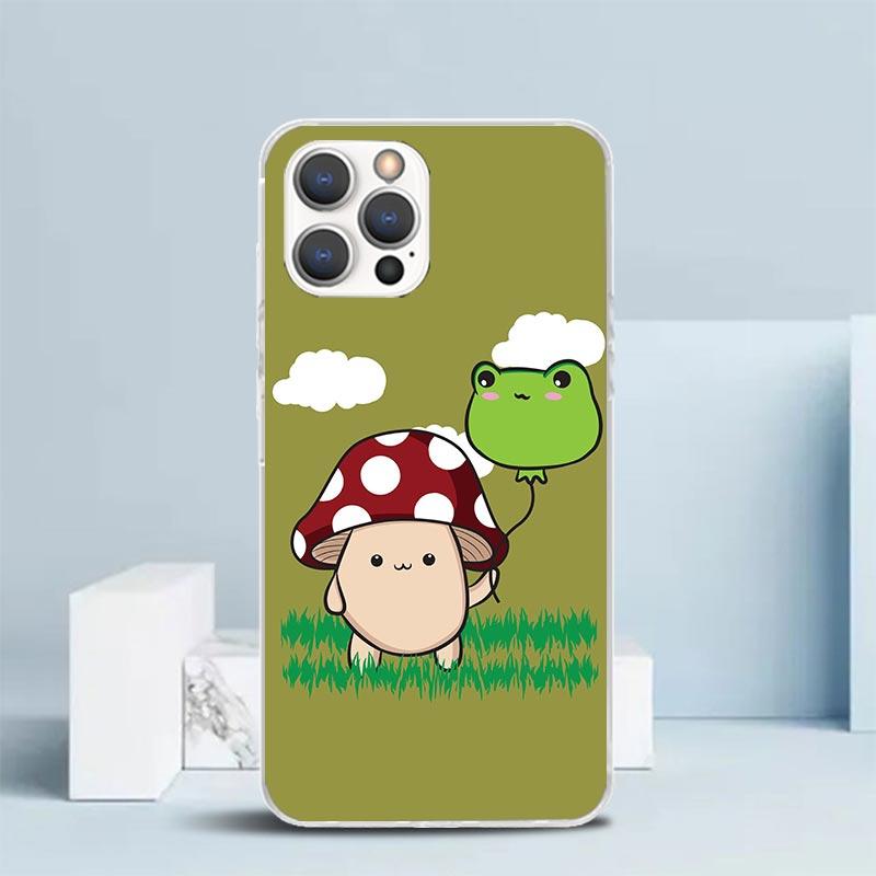 Cottagecore Frog Mushroom Kawaii Phone Case For IPhone 16 17 Air 16E 15 14 Plus 13 Mini 12 11 Pro Max 7 8 + SE 2020 Soft TPU Bac