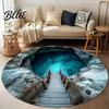 Hand Washable Floor Machine Bedroom Rug Realistic 3D Hole Mat Round Optical Illusion Non-Slip Area