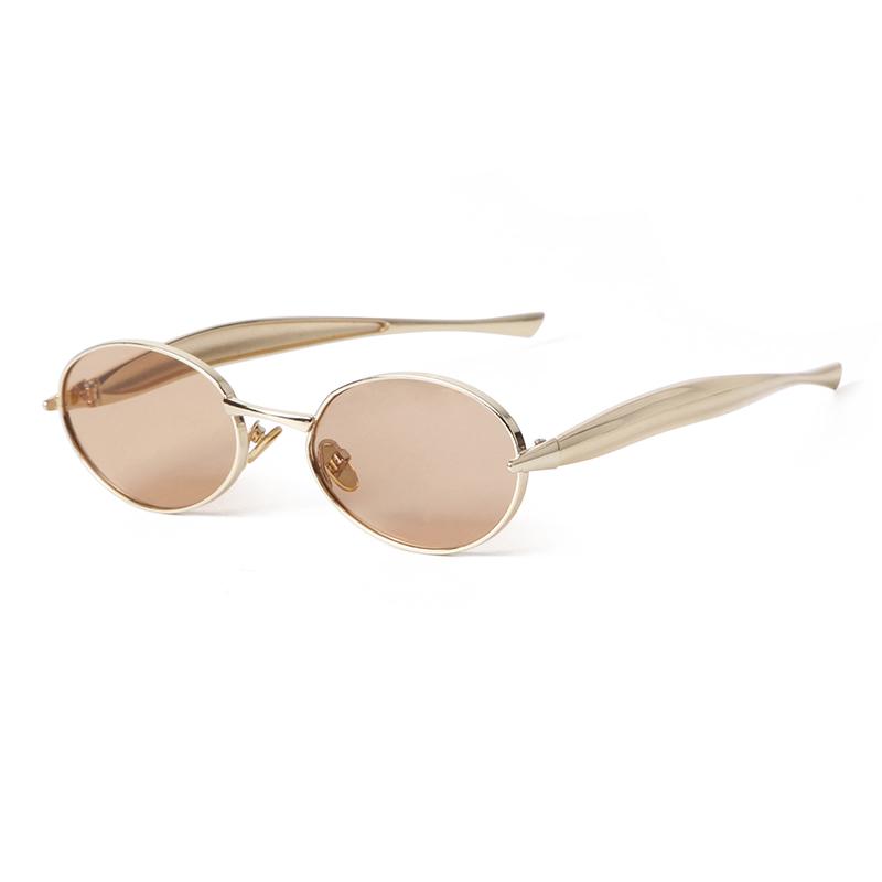 Retro Oval Sunglasses for Women Men Luxury Brand Designer 70s Trendy Gold Metal Streamline Legs Sun Glasses UV Protection 981C
