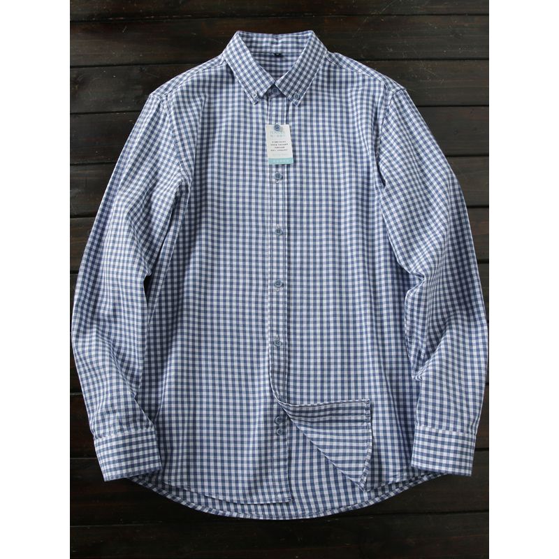 Japan fashion Order 80S Lyocell/Long-staple Cotton Foreign Trade Tail Goods Men Lapel Plaid Long sleeve Shirts Top Spring