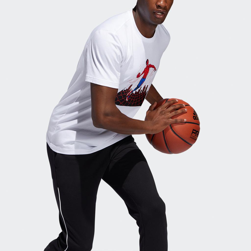 Adidas Marvel Spider-Man Print Basketball Sports Crew Neck Short Sleeve T-Shirt Men Tops White DX6983