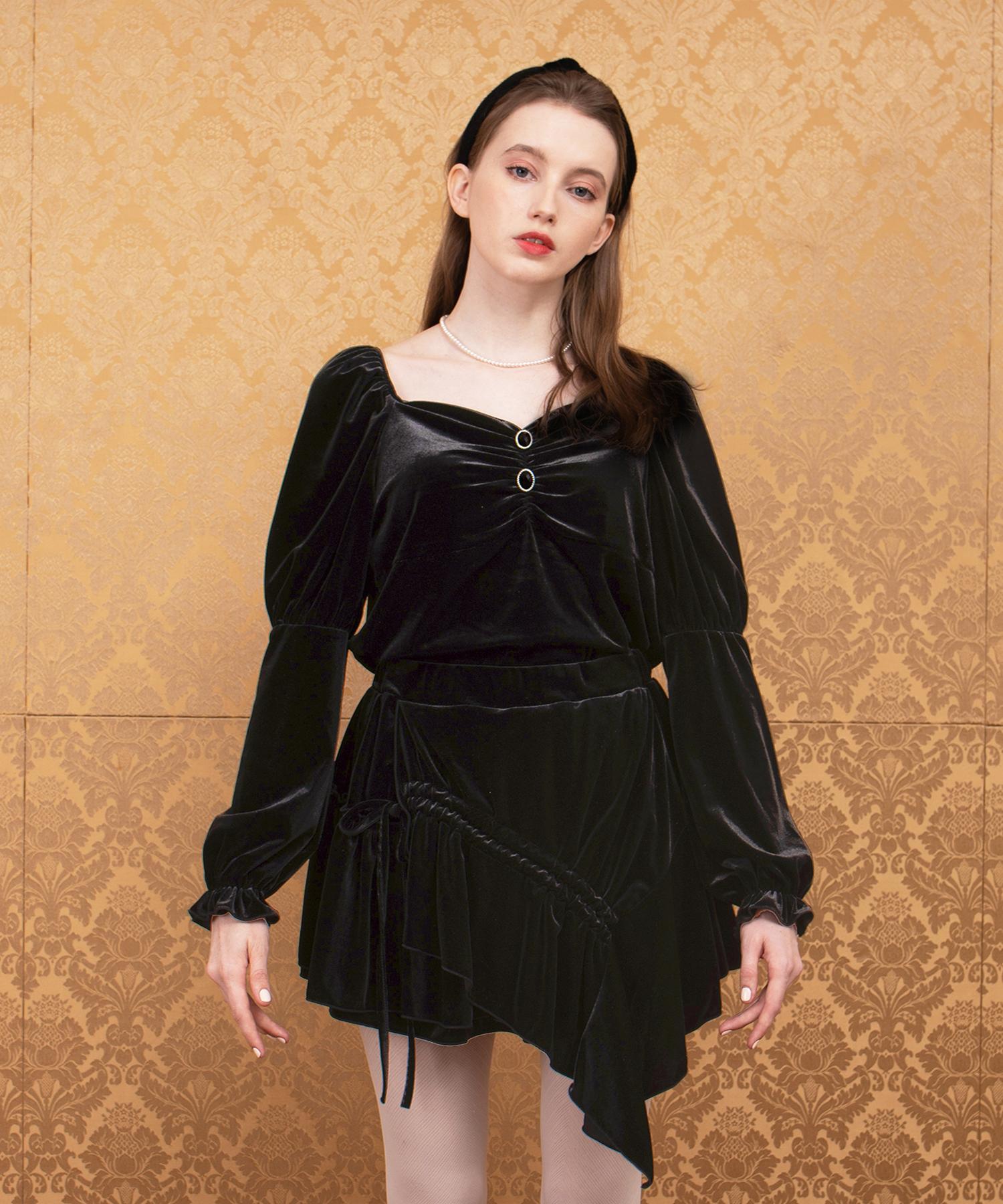 Kathrin Velvet Tulle Blouse Black Black/Free